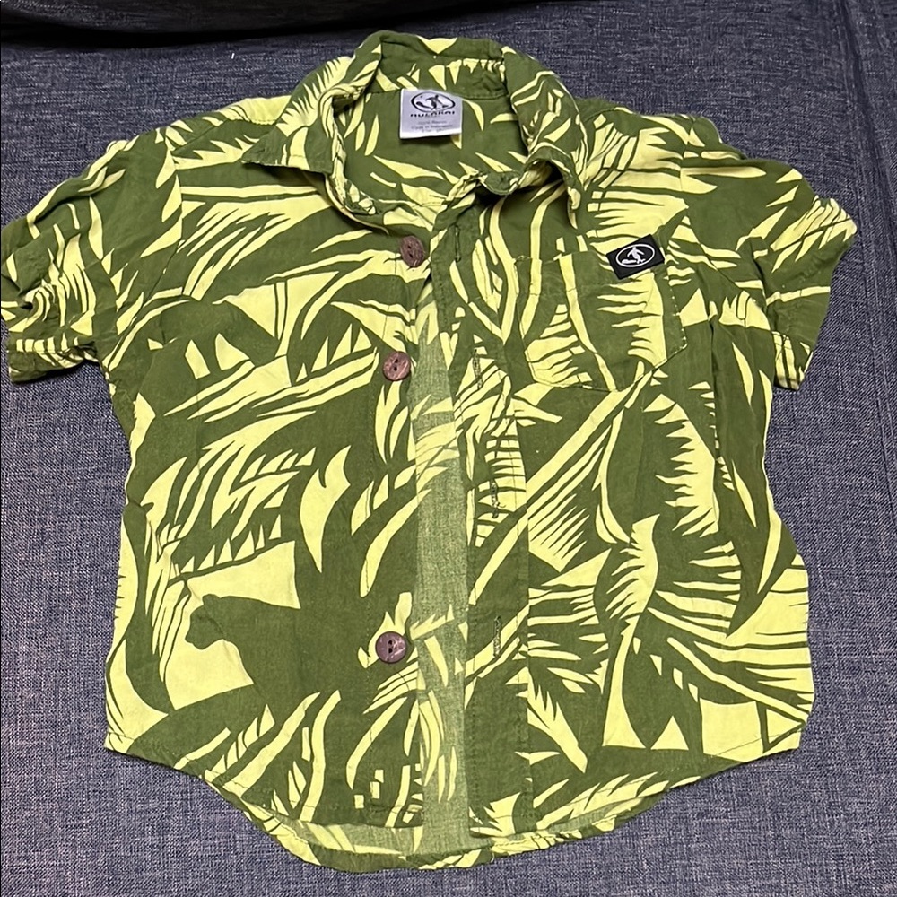 Green Tropical Kids Button Down Shirt
